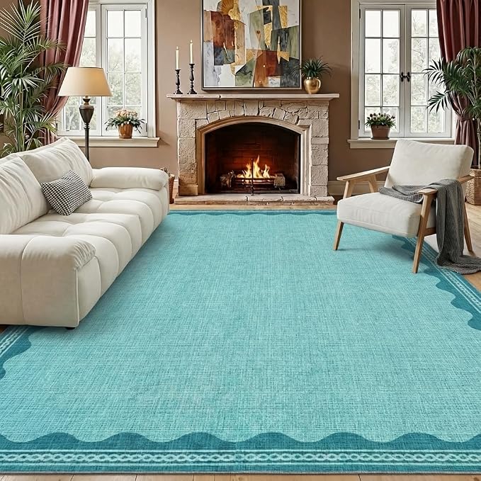 GarveeHome Scalloped Teal Washable Rugs 8x10 Rug - Image 2