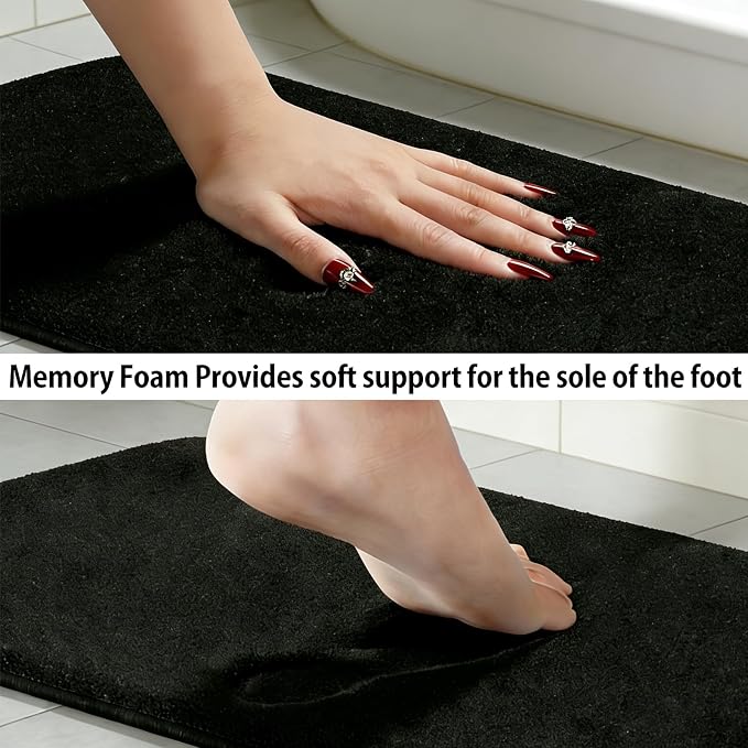 Black Bathroom Rug Set Memory Foam Bath Mats 3 Piece - Image 8