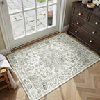 2x3 Washable Neutral Area Rug Green Vintage Entryway Kitchen Carpet Non-Slip - Image 3