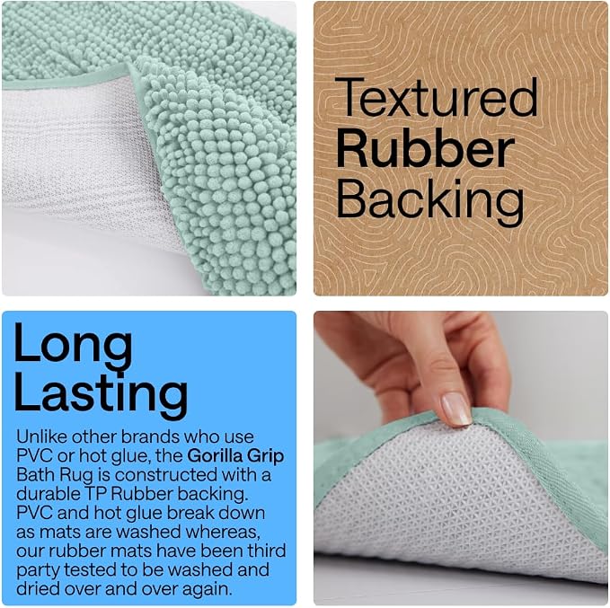 GORILLA GRIP Plush Absorbent Shaggy Chenille Bath Rug Mat - Image 4