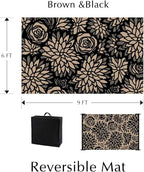 Outdoor Plastic Straw Rug Waterproof Patio 6x9 Black Brown Floral Mat - Image 2