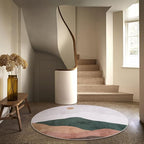 5ft Abstract Round Rug, Chic Washable Non-Slip Sun and Mountain Area Circle Rug - Image 7