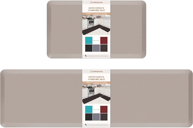 HappyTrends Kitchen Mat, 17.3"x28"+17.3"x60" Khaki, Cushioned Comfort by HappyTrends