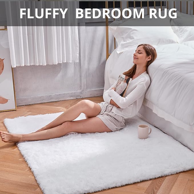 Ophanie White Rugs for Bedroom Fluffy, 4x6 Nursery Soft Fuzzy Shag Plush Shaggy - Image 6