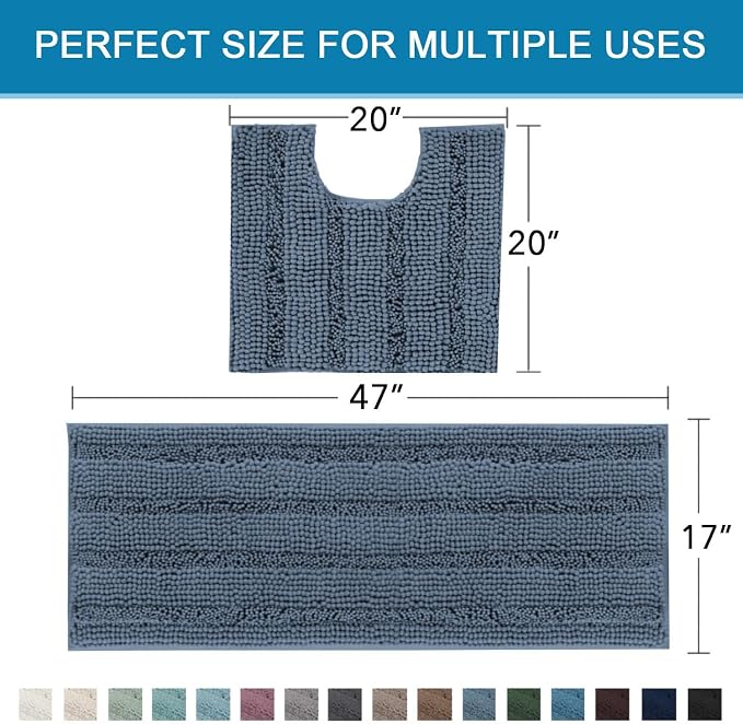H.VERSAILTEX Bathroom Rug Sets 2 Piece Bath Mats Non Slip Thick Soft Chenille - Image 2