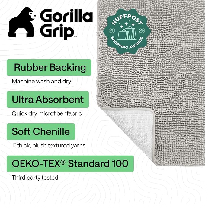 GORILLA GRIP Bath Rug Mat 44x26, Soft Absorbent Chenille, Quick Dry Microfiber - Image 2