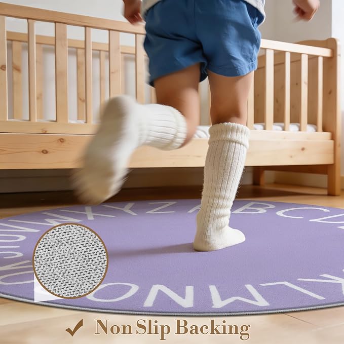 Topotdor Round Kids Play Rug Alphabet Nursery Area Rug Extra Large Soft - Image 6