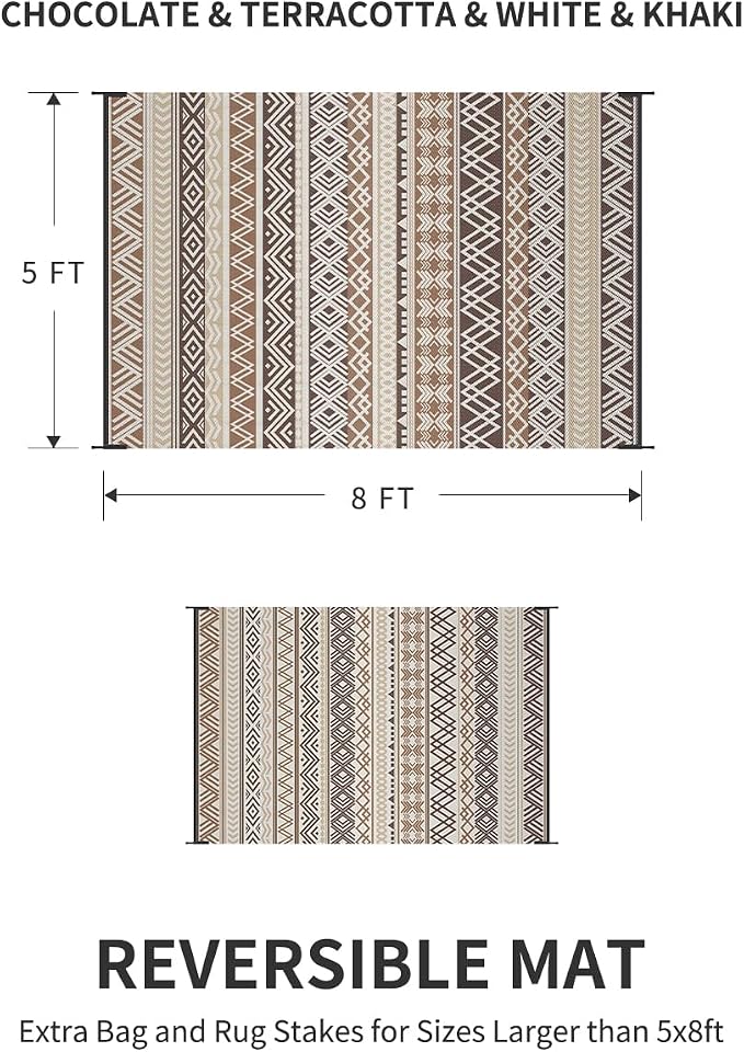 MontVoo Outdoor Rug Carpet Waterproof-Patio Rug Mat 5x8 Reversible RV Outdoor - Image 2