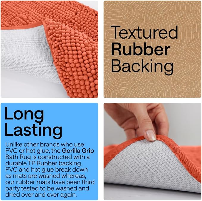 GORILLA GRIP Plush Absorbent Shaggy Chenille Bath Rug Mat - Image 4