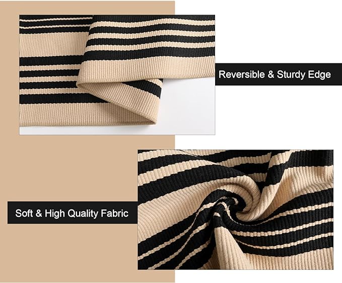 Striped Outdoor Front Door Mat 24"x51", Cotton Hand Woven Washable Black and - Image 5