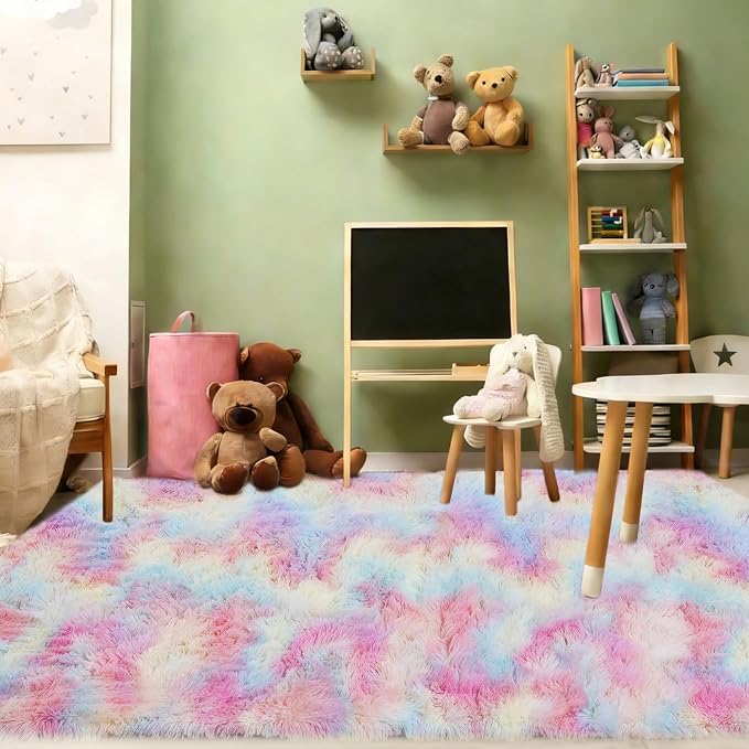 8x10 Area Rugs Living Room, Rainbow Large Plush Fluffy Bedroom Carpet, Non-Slip - Image 7