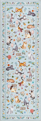 Unirea 2.6x8 Blue Grey Cat Runner Rug, Washable Non Slip Botanical Rug - Image 2