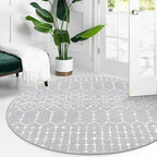 Lahome Moroccan Round Washable Rug 3Ft Small Circle Soft Non-Slip Grey Bathroom - Image 7