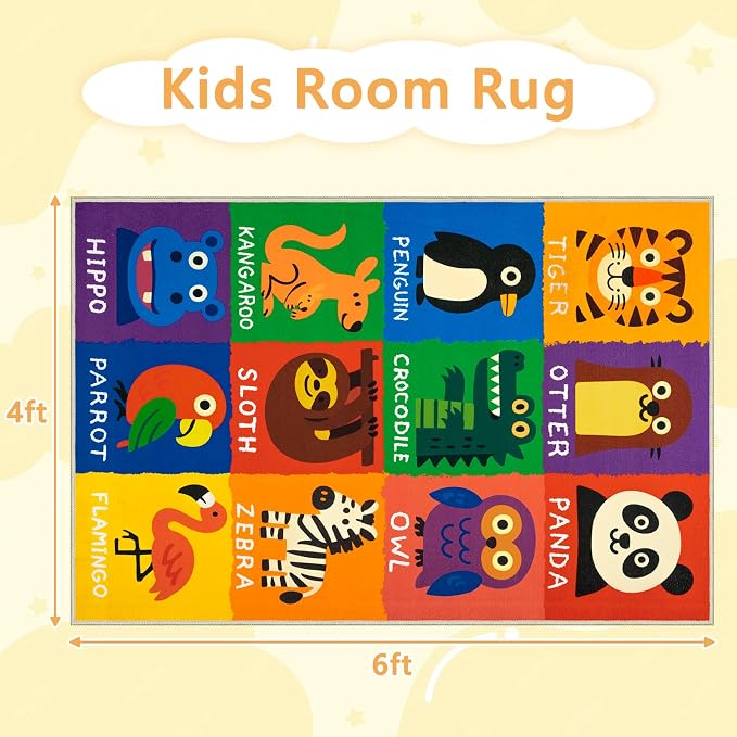 Kids Rug 4x6 Animal Alphabet Play Mat Educational Learning Area Rug Soft - Image 2