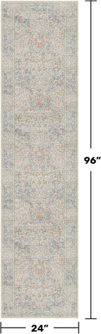 Beige Blue Washable 2x8 Runner Rug - Image 2