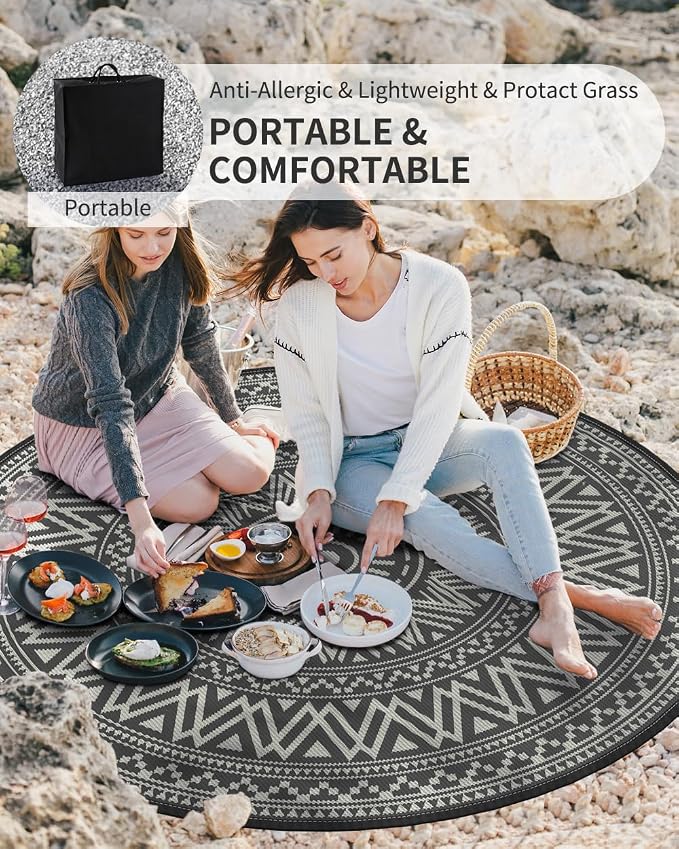 MontVoo Outdoor Rug Carpet Waterproof Round 8ft Outdoor Patio Rug Mat - Image 6