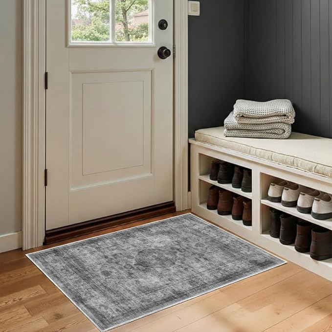 2x3 Rug for Entryway Hallway-Vintage Farmhouse Boho Floral Neutral Washable by Unknown