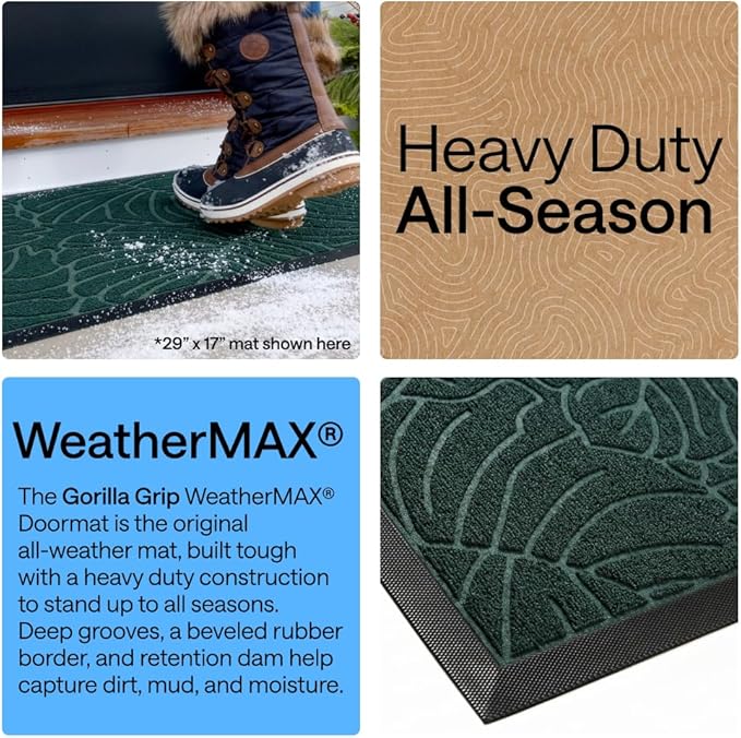 GORILLA GRIP 100% Waterproof All-Season WeatherMAX Doormat, US Designed Natural - Image 3