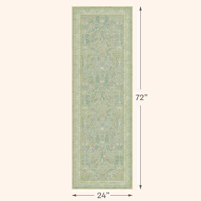 Floral 2x6 Washable Long Hallway Runner Rugs Non Slip, Sage Green Soft Runner - Image 2