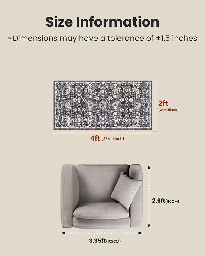 AMADA HOMEFURNISHING 2x4 Washable Area Rug, Low-Profile Entryway Rug - Image 2
