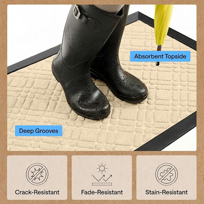 GORILLA GRIP 100% Waterproof All-Season WeatherMAX Doormat, US Designed Natural - Image 5