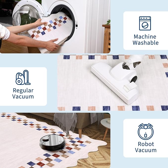 Small Area Rug 2x3 Modern Checkered Entry Rug Solid Color Scalloped Kitchen - Image 6
