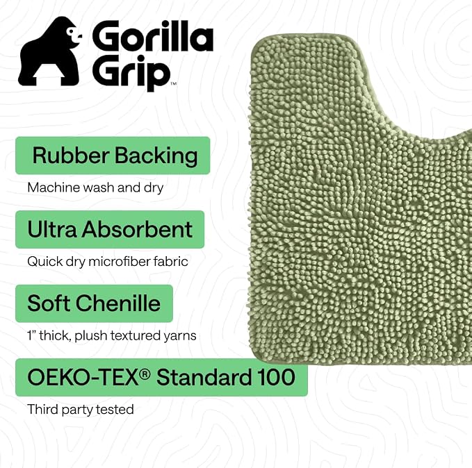 GORILLA GRIP Plush Absorbent Shaggy Chenille Bath Rug Mat - Image 3