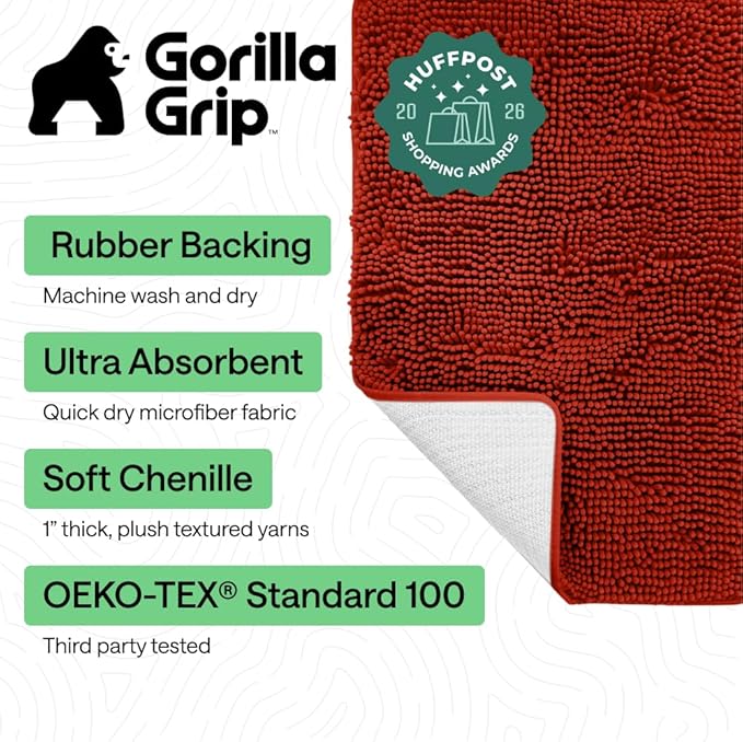 GORILLA GRIP Bath Rug Mat 36x24, Soft Absorbent Chenille, Quick Dry Microfiber - Image 2