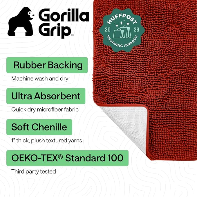 GORILLA GRIP Bath Rug Mat 60x24, Thick Soft Absorbent Chenille, Quick Dry - Image 2
