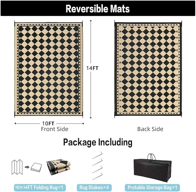 HUGEAR Outdoor Waterproof Rug 10'x14' Plastic Straw Rugs Washable Reversible - Image 2
