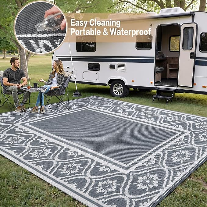 HUGEAR Outdoor Rug 8x10 Patio Waterproof Mat Camping Carpet Outside Area Rug - Image 5