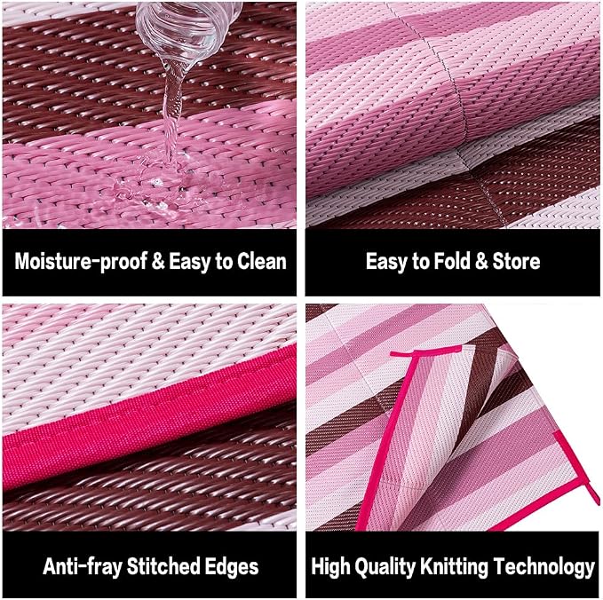 HUGEAR Outdoor Waterproof Rug 8'x10' Plastic Straw Rugs Washable Reversible - Image 6