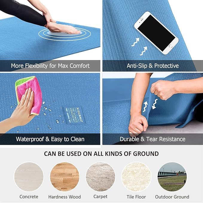 GXMMAT Large Yoga Mat 12'x6'/10'x6'/6'x8', Extra Thick Workout Mats - Image 4