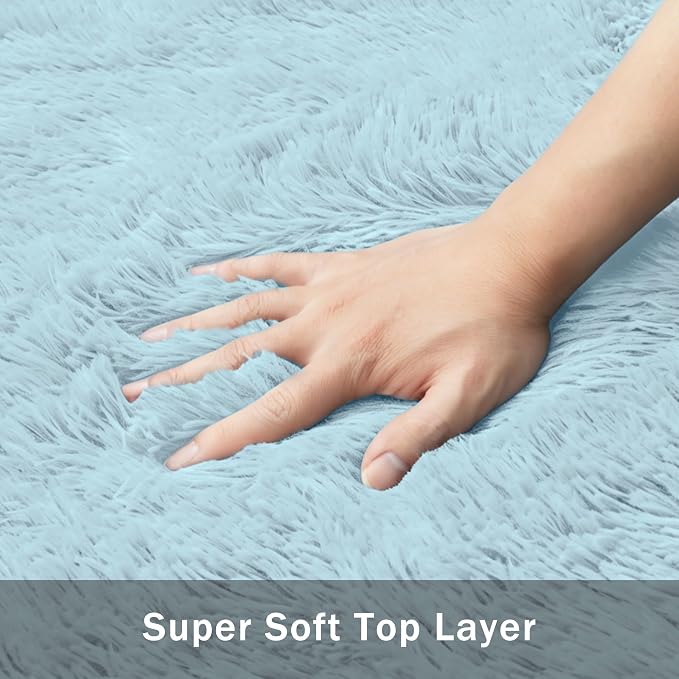 8x10 Area Rug for Living Room:Ultra Soft Fluffy Shag Teal Blue Rugs, Large - Image 9