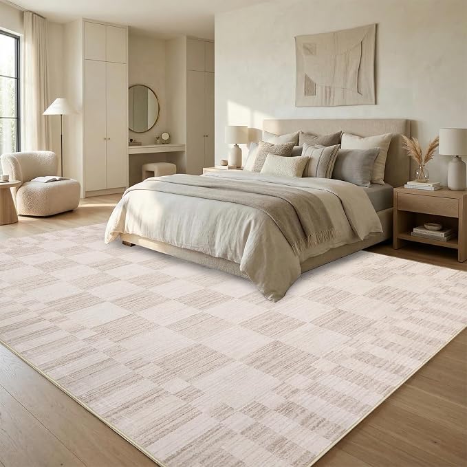 GarveeHome Beige Checkered Rug 5×7 Area Rugs - Image 3