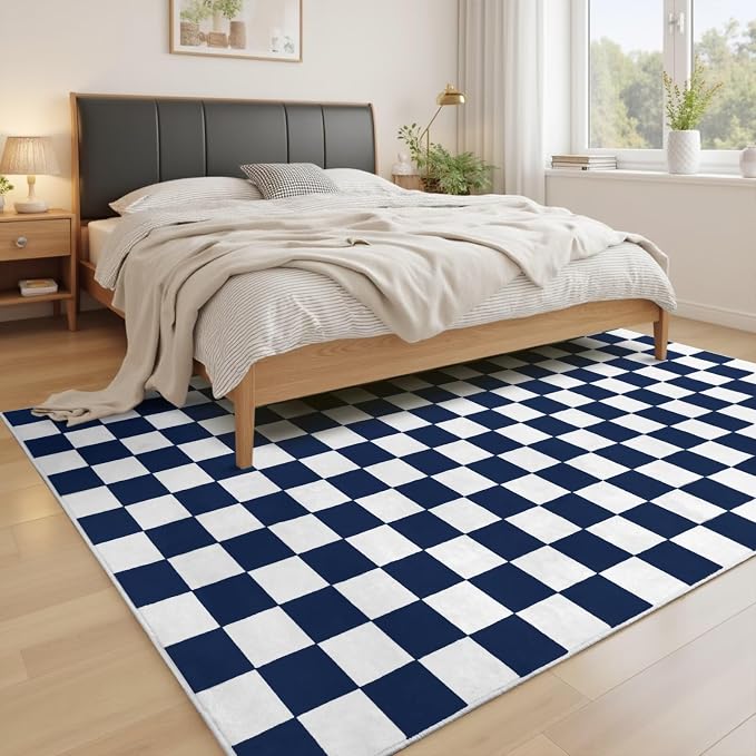 Terrug Navy and White Checkered Rug - Image 2