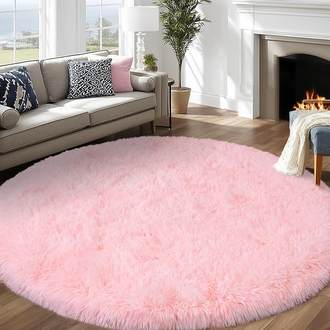 Round Fluffy Pink Rug for Bedroom, 8Ft Large Fuzzy Shag Circle Area Rug for - Image 2