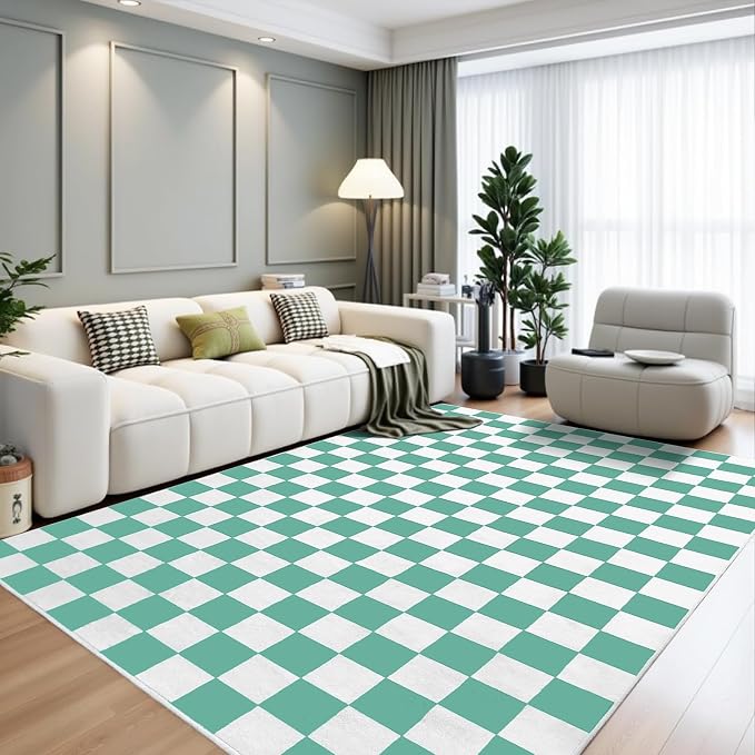 Terrug Green and White Checkered Rug - Image 3