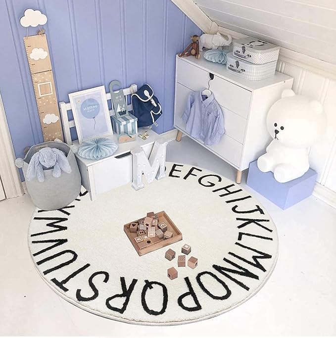 Topotdor Round Kids Play Rug Alphabet Nursery Area Rug Extra Large Soft - Image 7