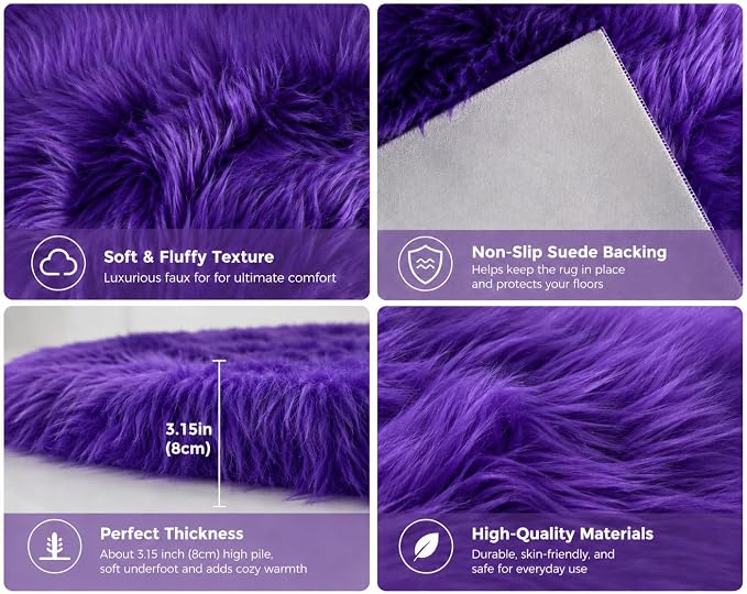 EasyJoy Faux Sheepskin Rug, Fluffy Faux Fur Rug, Ultra Soft Shag Area Rug - Image 3