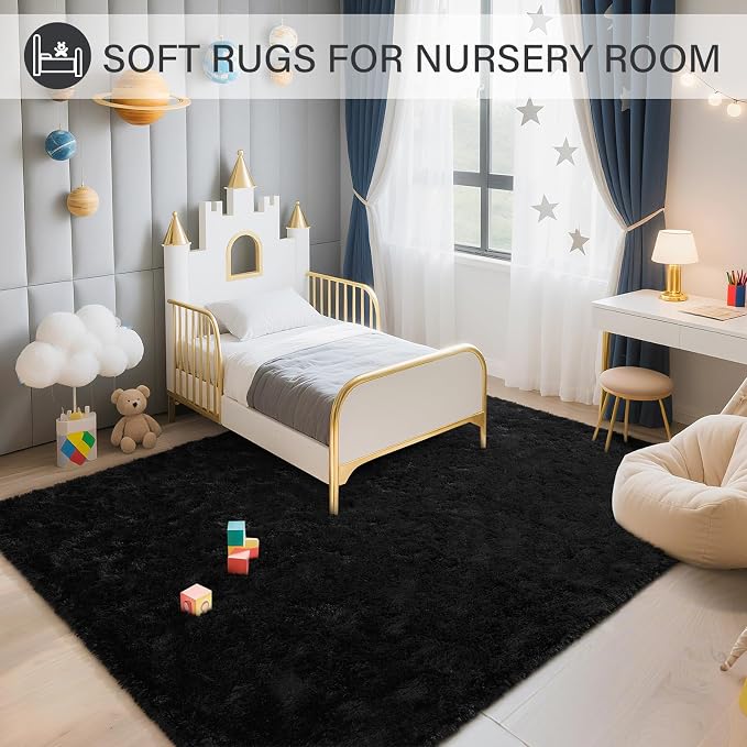 BENRON Fluffy Rugs for Living Room 6x9 Black, Washable Large Area Rugs for - Image 6