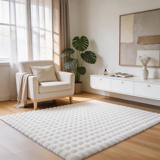 White Rabbit Plush Rug 3'x5', Fluffy Shaggy Area Rug by CHOVY
