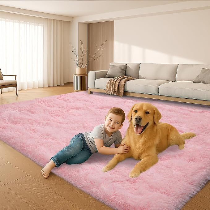 6x9 Rugs for Living Room, Cute Pink Rug for Bedroom, Plush Fluffy Carpet - Image 4