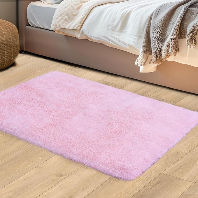 Mugorn Pink Fluffy Soft Rugs for Girls Bedroom, 2x3 Ft Small Shaggy Area Rugs - Image 7
