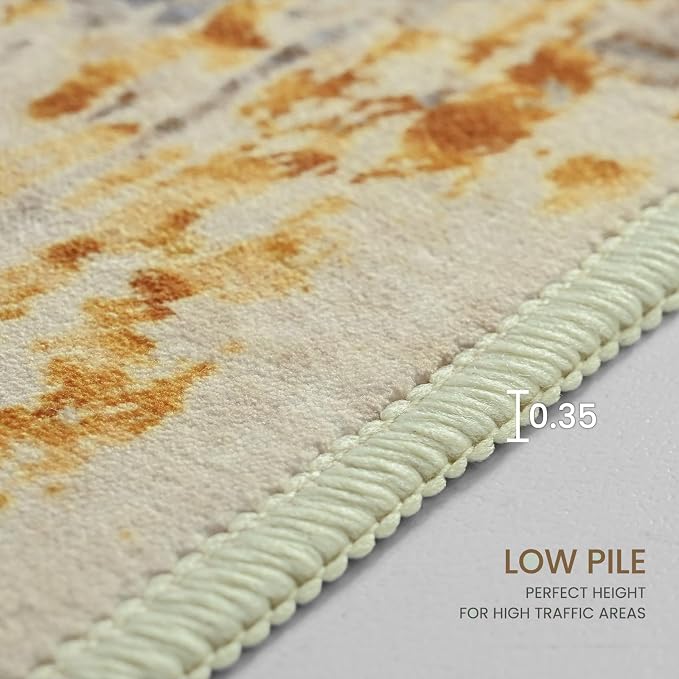 Area Rug 4x6 Beige Rug Washable Boho Rugs Non Slip Low Pile Abstract Small - Image 7