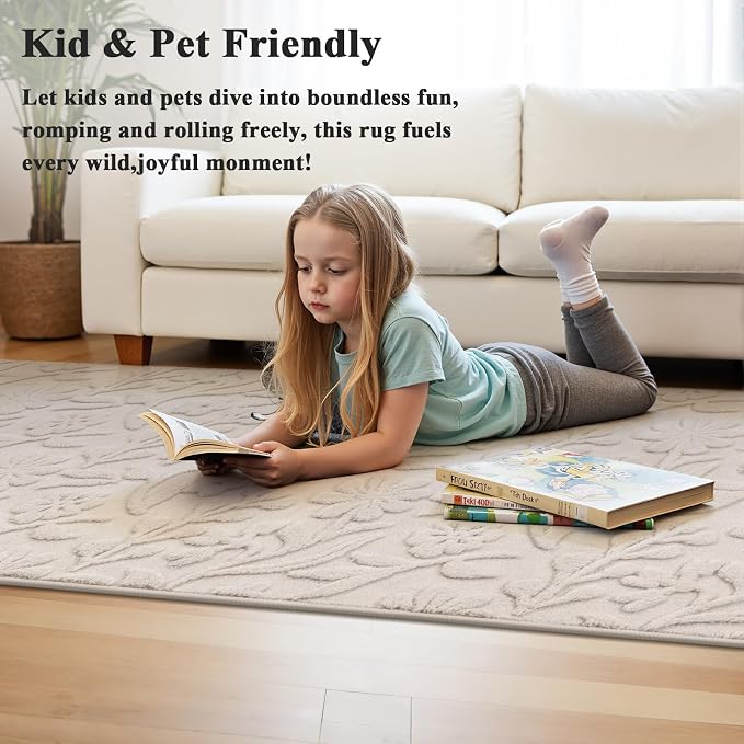 Vaukki 2x6 Runner Rug for Living Room, Soft Fluffy Washable Modern Floral - Image 4