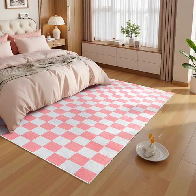 Terrug Pink and White Checkered Rug - Image 3