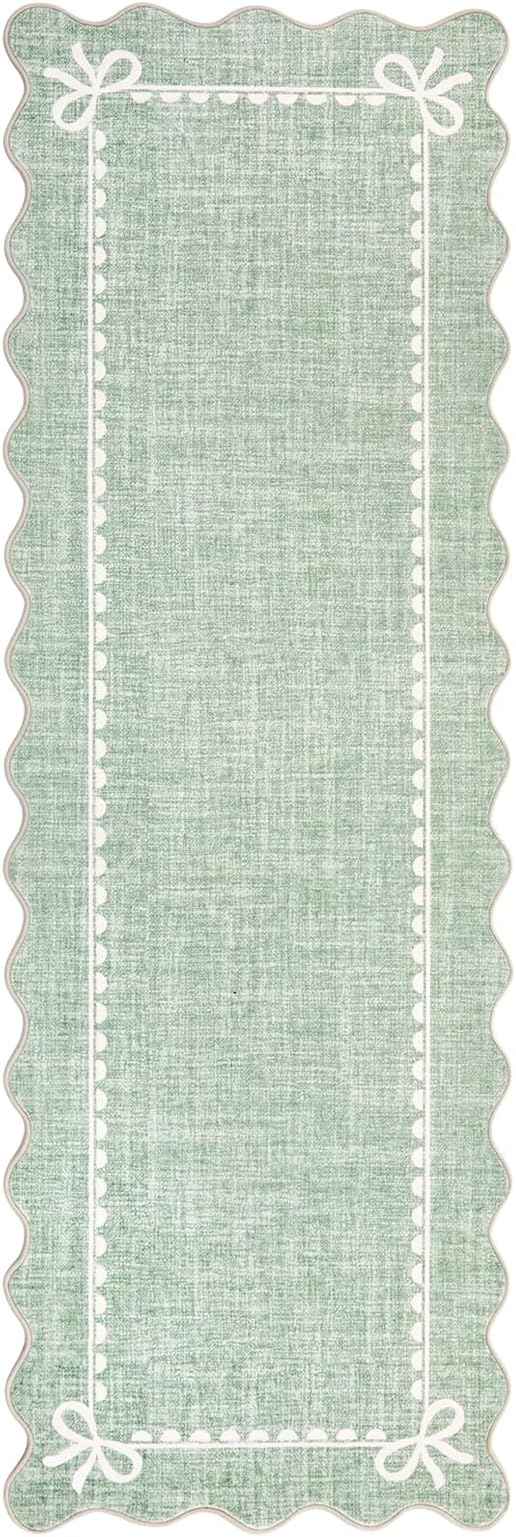 GarveeHome Scalloped Bow Rug for Living Room, Sage Green Rug for Dorm, Washable - Image 4