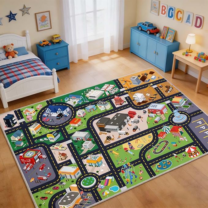 Kids Rug Playroom Car Play Mat City Life Road Rug by Pyrrhiteisalwayswithyou