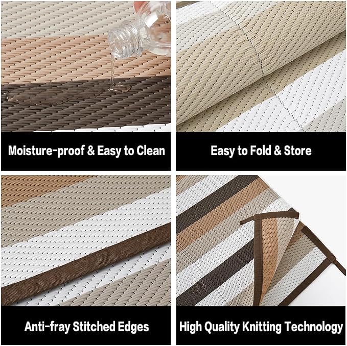 HUGEAR Outdoor Waterproof Rug 6'x9' Plastic Straw Rugs Washable Reversible - Image 6